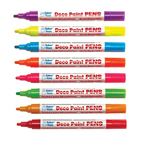 Baker Ross Deco Stifte in Neonfarben (8 Stück) Neonfarbene Deco Stifte (Acrylfarben auf Ölbasis) perfekt zum Dekorieren von Porzellan, Holz, Glas und Papier von Baker Ross