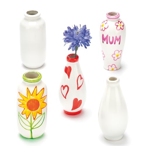 Baker Ross EC192 Mini Porzellan-Vasen, zum Dekorieren und Personalisieren für Kinder, Ideal für Zuhause (6 Stück) Sortiert von Baker Ross