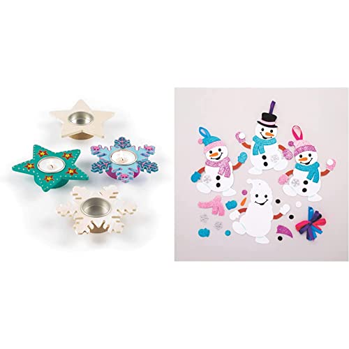 Baker Ross EX7082 Teelichthalter mit Sternen und Schneeflocken, Sortiert & AT160 Weihnachtskugeln Mix & Match Schneemann (6 Stück) Christbaumschmuck Bastelset für Kinder, Sortiert von Baker Ross