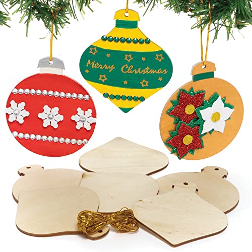 Baker Ross FC117 Weihnachtskugeln aus Holz - 12er Pack, Weihnachtsbaumschmuck zum Selbermachen, Holzbasteleien für Kinder, Holzdekorationen für Weihnachtsbäume von Baker Ross