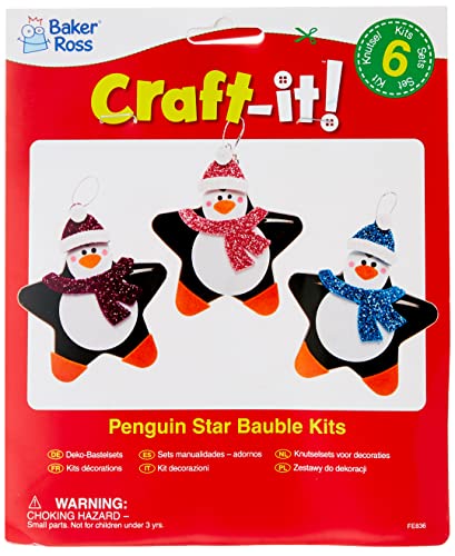 Baker Ross FE836 Pinguin Weihnachtsstern Dekoration Bastelset - Packung mit 6, Bastelt Eure Eigenen Weihnachtsdekorationen, Kugel Dekorationen für Kinder zum Basteln und Aufhängen von Baker Ross