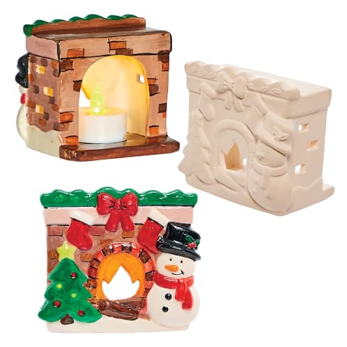 Baker Ross FX793 Weihnachtskamin-Keramik-Teelichthalter - Schachtel mit 3 Stück, Weihnachtsdekorationen und Bastelarbeiten für Kinder von Baker Ross