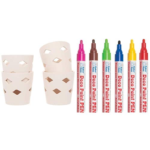 Baker Ross KeramikTeelichthalter 4 Stückund Deko-Lackstifte (Packung B) 6 Stück von Baker Ross