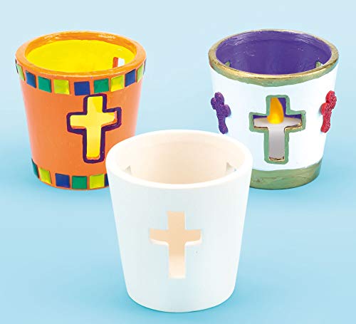 Baker Ross EF378 Teelichthalter aus Keramik mit Kreuz-Motiv für Kinder zum Basteln zu Ostern (4 Stück), Ceramic von Baker Ross