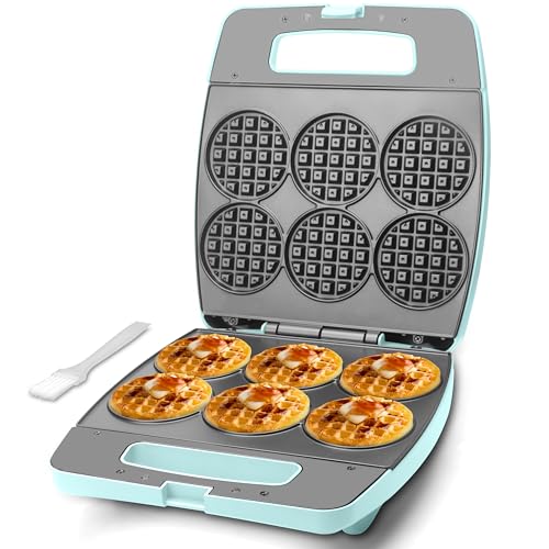 Baker's Friend Multi Mini Waffeleisen Rund, Mini Waffle Maker, Backen 6 x 8 cm kleine Waffeln, Ausgezeichnete Wahl für Frühstück, Brunch, Partys für Veranstaltungen, Aqua von Baker's Friend