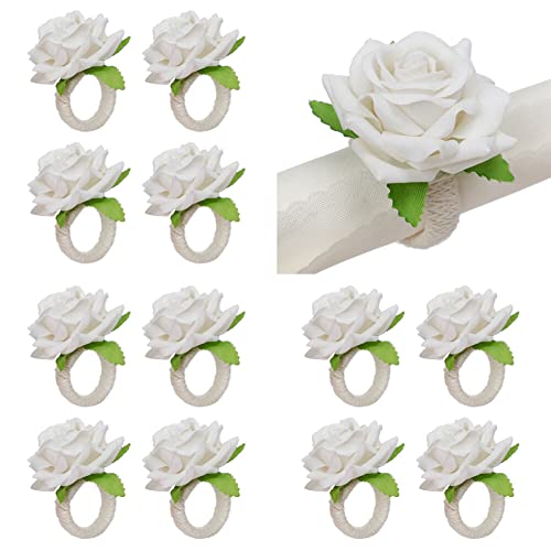 12 Stück künstliche Rosen Serviettenringe elegante Blumen Tischdekoration handgefertigte Serviettenschlaufe Serviettenhalter Ringe für Hochzeit Abendessen Party Dekoration von BakerMiche