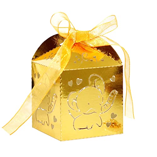 50 Stück Süßigkeiten-Leckerli-Box hohle Elefanten-Geschenkbox Hochzeits-Geschenkboxen mit Bändern für Babyparty Brautparty Hochzeit Taufe Party-Dekoration von BakerMiche