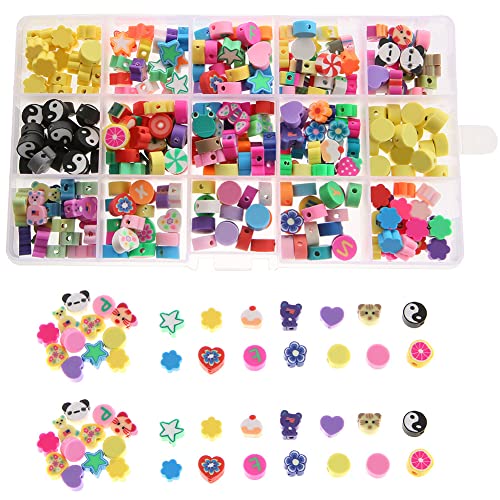 Happy Beads Colourful Polymer Clay Beads Set flower Polymer Clay Mixed Colors Crystal Stretch Cords for DIY Jewelry Necklaces Bracelets Heart Beads Star Beads Flowers Animal Beads Butterfly Beads von BakerMiche