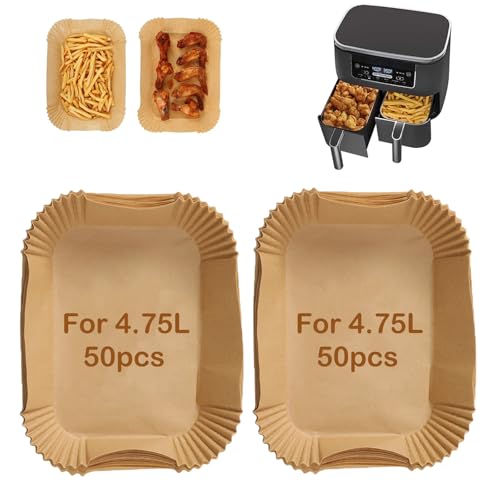 Baketron 100PCS Backpapier für Heißluftfritteuse Ninja AF300EU/AF400EU,Airfryer Backpapier für Ninja Foodi Heißluft-Fritteuse,Air Fryer Accessories für 7.6L bis 9.5L Dual Zone Luftfritteuse von Baketron