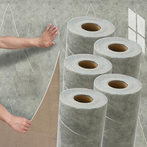 Baketron 5 Rolle Dick Marmor Tapete Grey Mamorfolie Selbstklebend Marmortapeten Wand Klebefolie Marmoroptik Glatt Küchentapete Abwaschbar Arbeitsplatte Wandtapete Tapeten Wohnzimmer 40cm x 300cm von Baketron