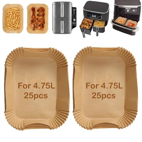 Baketron 50 Stück Ninja Double Stack XL 9.5L SL400EU,Air Fryer Backpapier Liners für Ninja Foodi Heißluft Fritteuse,Air Fryer Zubehör für Andere 7.6L bis 9.5L Dual Zone Luftfritteuse von Baketron