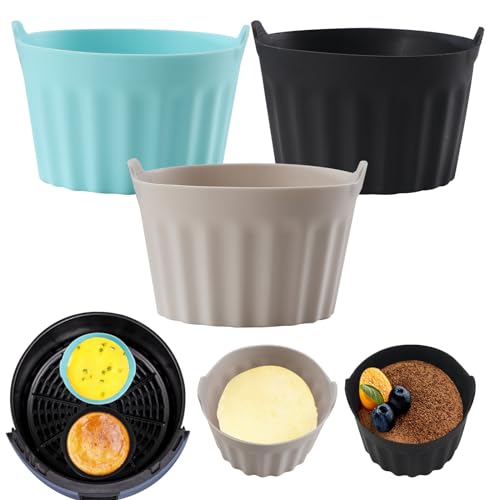 Baketron Backformen aus Silikon,3 Stück 5cm Air Fryer Silikon Muffinform,Airfryer Backform Muffinförmchen Cupcake Förmchen,Wiederverwendbare antihaftbeschichtet für Kuchen, Eincreme und Pudding（A） von Baketron