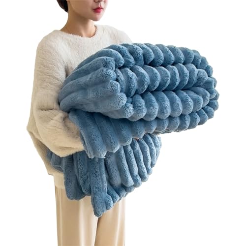 Baketron Kuscheldecke Kaninchen Plüsch Decke， Kunstpelz Fleece Decke，Flauschig Weich Dicke Kaninchen Decke für Bett Sofa Couch Schlafzimmer lässig Decke Tagesdecke Decke （Blau 120x200cm） von Baketron