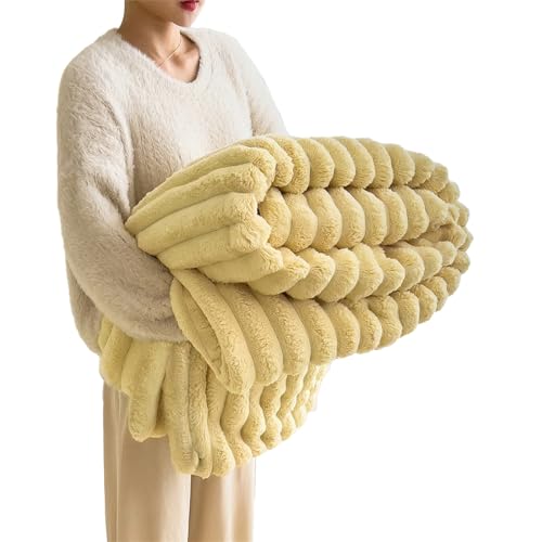 Baketron Kuscheldecke Kaninchen Plüsch Decke， Kunstpelz Fleece Decke，Flauschig Weich Dicke Kaninchen Decke für Bett Sofa Couch Schlafzimmer lässig Decke Tagesdecke Decke （Gelb 150x200cm） von Baketron