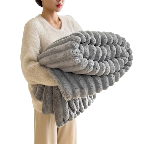 Baketron Kuscheldecke Kaninchen Plüsch Decke， Kunstpelz Fleece Decke，Flauschig Weich Dicke Kaninchen Decke für Bett Sofa Couch Schlafzimmer lässig Decke Tagesdecke Decke （Silber Grau 120x200cm） von Baketron