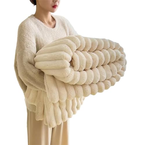 Baketron Kuscheldecke Kaninchen Plüsch Decke， Kunstpelz Fleece Decke，Flauschig Weich Dicke Kaninchen Decke für Bett Sofa Couch Schlafzimmer lässig Decke Tagesdecke Decke （Weiß 120x200cm） von Baketron