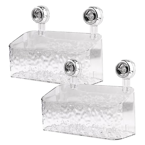 Baketron Leichtes Luxuriöses Saugnapf Regal im Gletscher Muster,Duschablage mit Saugnapf,Seifen Organizer,Duschspender Ohne Bohren, Abnehmbarer Duschkorb für das Badezimmer(2pc-L/Transparent) von Baketron