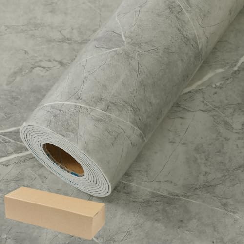 Baketron Marmor Tapete Grau Mamorfolie Selbstklebend Marmortapeten Wand Klebefolie Marmoroptik Glatt Küchentapete - Wandpaneele Küche Wanddeko Schlafzimmer Wohnzimmer Badezimmer 40cm x 300cm von Baketron