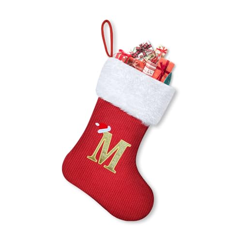 Baketron Personalisierte Weihnachtsstrümpfe mit Buchstaben 30cm Nikolausstrumpf Christmas Stockings Weißem Plüschbündchen Weihnachtsbaum Kamin hängende Ornamente für Weihnachtsbaum und Heim M von Baketron