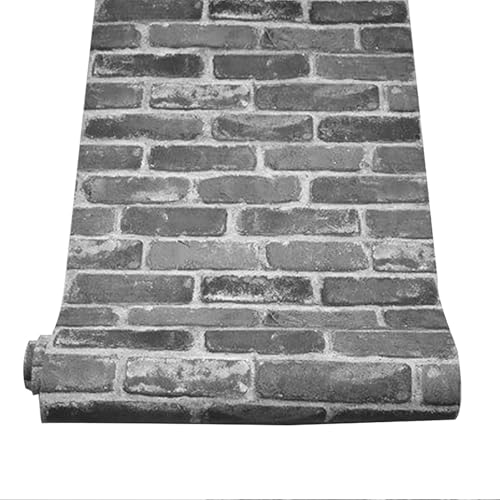 Baketron Selbstklebend Tapete Wandpapier Ziegel Selbstklebende Wandaufkleber 53 x 950 cm Steinoptik Grau Vintage Backstein Stein Tapeten für Schlafzimmer Wohnzimmer Wan von Baketron