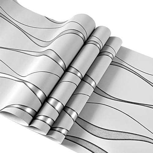 Baketron Tapete Vliestapete Linien,3D Modern Minimalistisch Wallpaper mit 3D-Wellen Leicht Glänzend,Streifentapete Glitzertapete Wanddekoration in Wohnzimmer,Schlafzimmer und Büro 0,53m x 9.5m Baketron Tapete Vliestapete Linien,3D Modern Minimalistisch Wallpaper mit 3D-Wellen Leicht Glänzend,Streifentapete Glitzertapete Wanddekoration in Wohnzimmer,Schlafzimmer und Büro 0,53m x 9.5m von Baketron