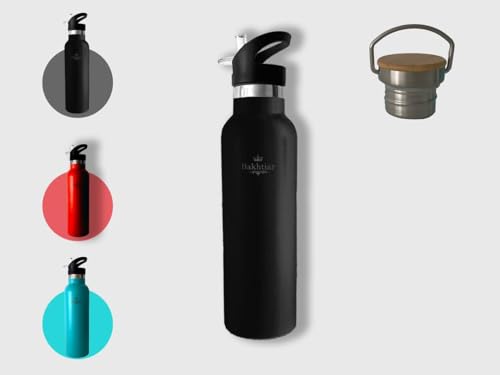 DoppelwandigeEdelstahl Trinkflasche-Outdoor Trinkflasche Kohlensäure geeignet-Auslaufsichere Wasserflasche für Sport Freizeit-Isolierte Edelstahlflasche mit einem extra Deckel (Schwarz, 1000ml) von Bakhtiar