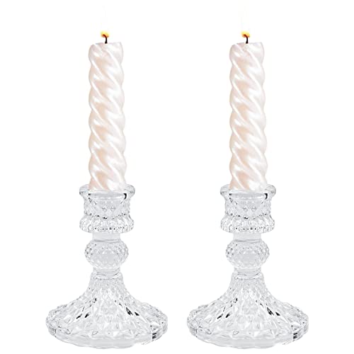 2 Stück Klarglas Kerzenständer, Kerzenhalter Stabkerze mit Breiter Basis für Tisch Hochzeit Party Restaurant Festival Wohnzimmer Deko von Bakiauli