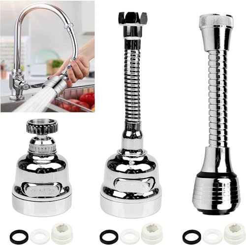 3 Stück Küche Wasserhahn Verlängerung, 360 Grad Drehbar 3 Modus Einstellbare Wasserhahnverlängerung Wasserhahn Kopf Ersatz für Bad Küche von Bakiauli