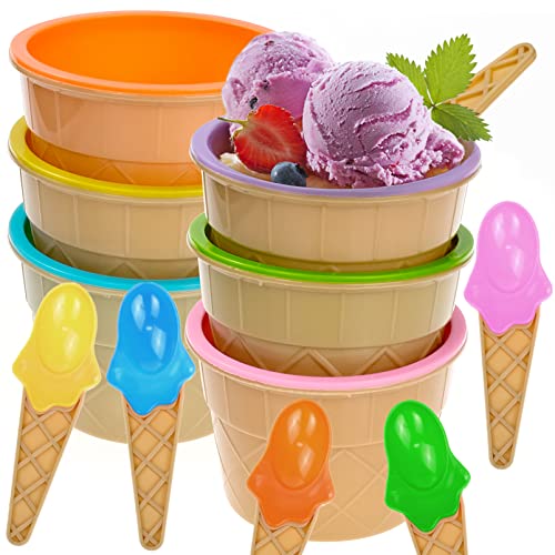 Bakiauli 6 Stück Eisschalen mit Löffeln, Wiederverwendbare Eisbecher Dessertschalen Nette Bunte Eisbecher für Familie Camping Party (Über 280ml) von Bakiauli