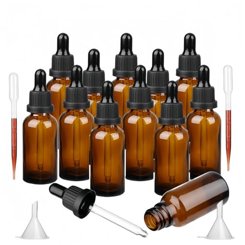 Bakiauli Pipettenflasche 30ml, 12 Stück Apothekerflasche Braun Glas Flasche mit Pipette für Ätherische Öl, Parfümöle, Aromatherapie, Flüssigkeit von Bakiauli