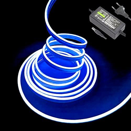 Balabaxer Blau Neon-LED-Streifenlichter, 16,4 Fuß/5 m 12 V DC 600 SMD2835 LEDs Wasserdichtes Lichtschlauch für Indoor Outdoor Home Decoration (mit Netzteil) von Balabaxer