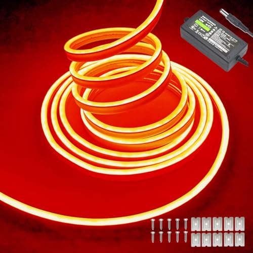 Balabaxer Orange Neon-LED-Streifenlichter, 16,4 Fuß/5 m 12 V DC 600 SMD2835 LEDs Wasserdichtes Lichtschlauch für Indoor Outdoor Home Decoration (mit Netzteil) von Balabaxer