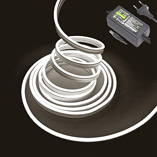 Balabaxer Weiß Neon-LED-Streifenlichter, 16,4 Fuß/5 m 12 V DC 600 SMD2835 LEDs Wasserdichtes Lichtschlauch für Indoor Outdoor Home Decoration (mit Netzteil) von Balabaxer