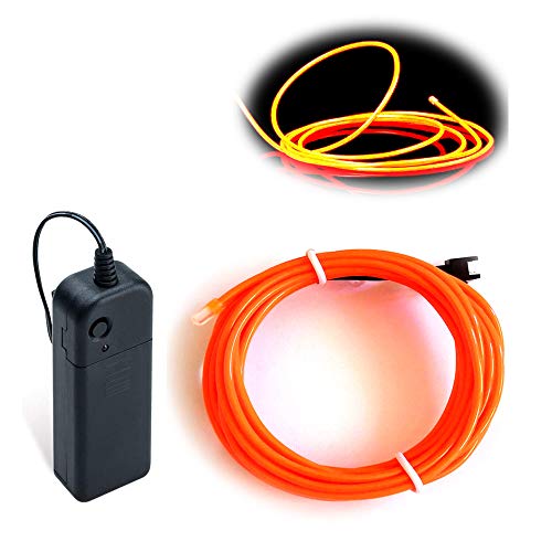 Balabaxer Orange EL Draht, 5M Neon Kabel Mit Batterie Trafo, Leuchtet Electroluminescent für Partys, Halloween, DIY-Dekoration von Balabaxer