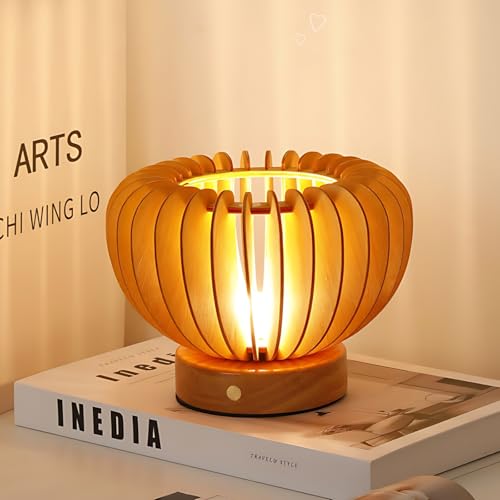Baladais Tischlampe - Nachttischlampe Touch Dimmbar mit 3 Farben, Nachtlicht mit LED Glühbirne, Holzmaserung Tischlampen USB Aufladbar, Night Light Leselampe für Dekoration Wohnzimmer (Drahtlos) von Baladais