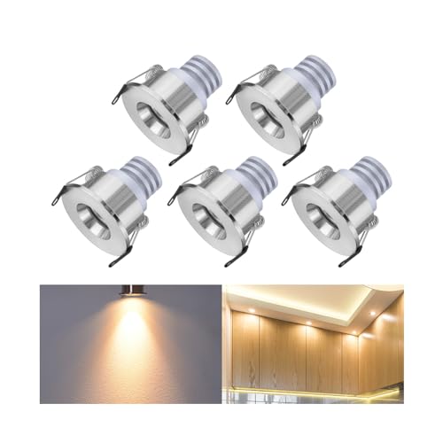 LED Einbaustrahler Mini Klein Set 5er,INHDBOX 3W LED Deckenstrahler Schwenkbar COB Deckenspots Einbauleuchte Warmweiß Aluminium Spots LED Set für Weinschrank Schrank Wohnzimmer von INHDBOX