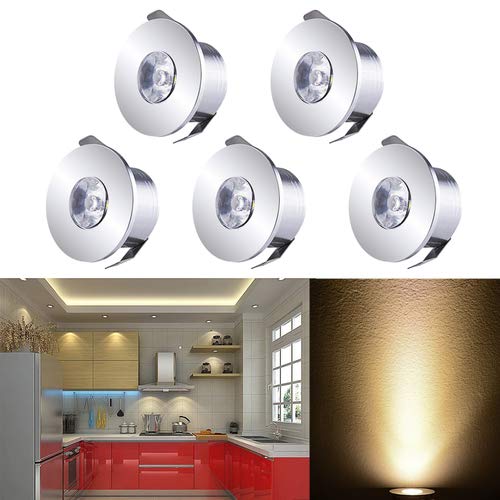 INHDBOX Mini LED Einbaustrahler Set,5X 1W Warmweiß LED Deckeneinbaustrahler Schwenkbar COB Deckenspots Aluminium LED Deckenspots für Weinschrank Schrank Küche Wohnzimmer von INHDBOX