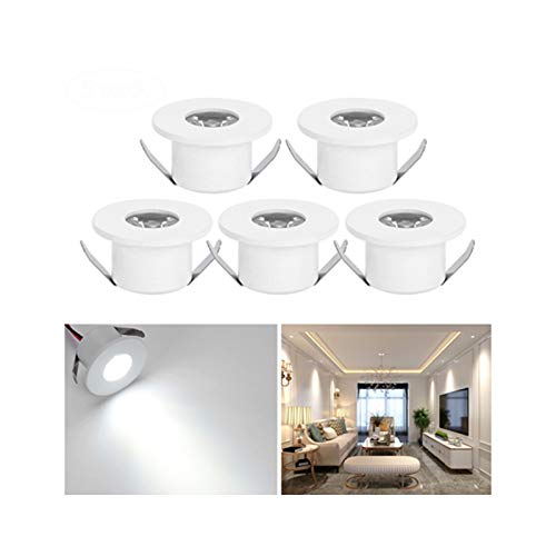 INHDBOX Mini LED Einbaustrahler Set,5X 1W Kaltweiss LED Deckeneinbaustrahler Schwenkbar COB Deckenspots Aluminium LED LED Deckenspots für Weinschrank Schrank Küche Wohnzimmer von INHDBOX