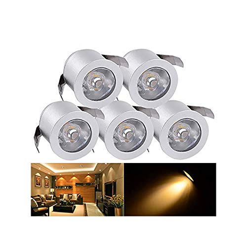 INHDBOX Mini LED Einbaustrahler Set,5X 1W Warmweiß LED Deckeneinbaustrahler Schwenkbar COB Deckenspots Aluminium LED Deckenspots für Weinschrank Schrank Küche Wohnzimmer von INHDBOX