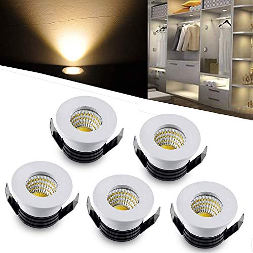 INHDBOX Mini LED Einbaustrahler Set 5er,3W Warmweiß LED Deckeneinbaustrahler Schwenkbar COB Deckenspots Aluminium LED Deckenspots für Weinschrank Schrank Küche Wohnzimmer -Weiß von INHDBOX