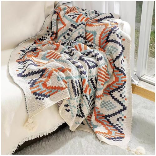 Balakaka Boho Tagesdecke 130 x 170 cm, Geometrische Musterdecke mit Fransen für Sofa Bett Sesseldecke, Bohemian Überwurfdecke für Outdoor Camping und Reisen von Balakaka