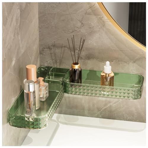 Balakaka Duschablage Ohne Bohren 63×10.9cm, Eingedicktes PET Duschkorb mit Ablauföffnungen, Selbstklebend Eckregal Badezimmer Organizer, Grün von Balakaka