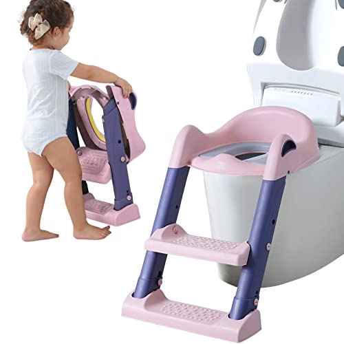 Balakaka Topfchentrainer mit Treppe Toilettenaufsatz Kinder Hohenverstellbar Klotreppe fur Kinder Kinde ToilettentrainerKlappleiter Toilettentrainer mit Leiter und PU Gepolstert Pink Lila von Balakaka