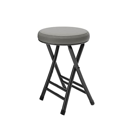 Balama Hocker Metall Schwarz & Grau klappbar gepolstert 50 x 30 x 30cm mit Sicherheitsverriegelung, mehr stabil mit 2 Querstangen, mit Bodengleiter und robustem Kunstleder (Grau) von Balama