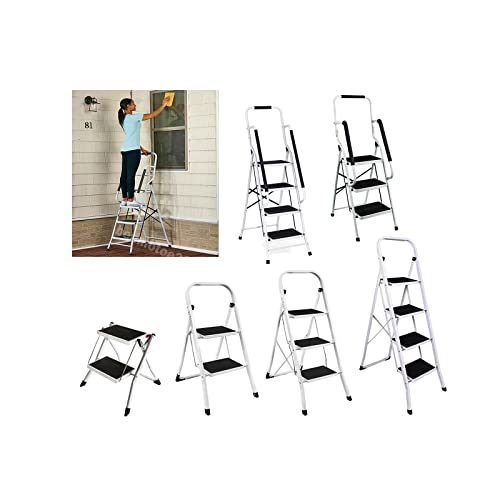 Klappleiter mit Handlauf, Stufenleiter 3 Stufen, Haushaltsleiter, leichte Trittleiter Belastbar bis 150kg, Metall Stabile Leiter mit Extra Breite Anti-Rutsch Stufen, Braucht wenig Platz von Balasa