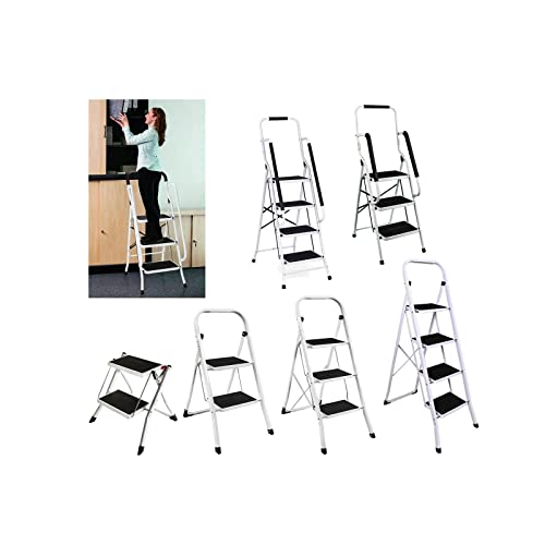 Trittleiter Klapptritt mit handlauf, Stehleiter klappbar, Haushaltsleiter Stufenleiter platzsparend, Metall, Stufenstehleiter 150 kg Tragkraft (3-Stufen-mit handlauf) von Balasa