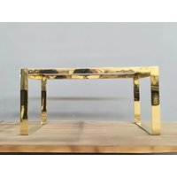 Gold Modern Esstisch Base, 28 "H X 28" B X 52 "L Flach Messing Tischbasis, Anpassbare Höhe 25 "-30" | Anpassbare Größen |Luxuriöses Design von Balasagun