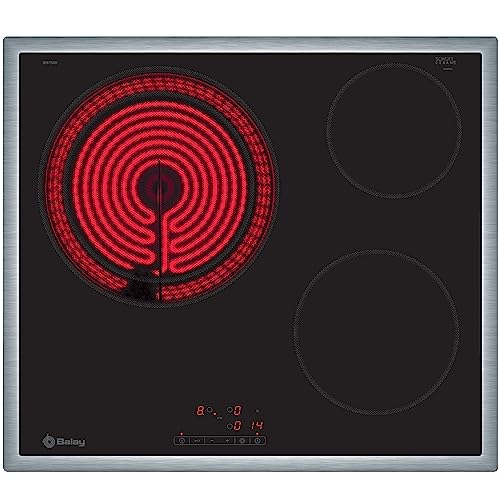 Balay CE743A 3EB715XR 60 cm breite Glaskeramik-Kochfeld, Edelstahlrahmen, 3 Kochzonen, Touch-Bedienung, Glas und Keramik, Schwarz von Balay