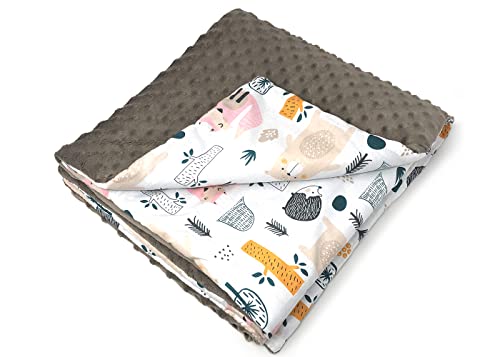 Balbina Baby Kinder Kuscheldecke 75x100 cm Bear Fuchs|doppelseitig Minky+100% Baumwolle mit Füllung|Krabbel- Kinderwagendecke Blanket Boho (Waldtiere Beige) von Balbina