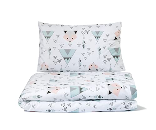 Balbina Baby Kinderbettwäsche Set Boho Deckenbezug 100 x 135 cm Kissenbezug 40 x 60 2tlg. 100% Baumwolle mit Reißverschluss (Tipi Mint Fuchs) von Balbina